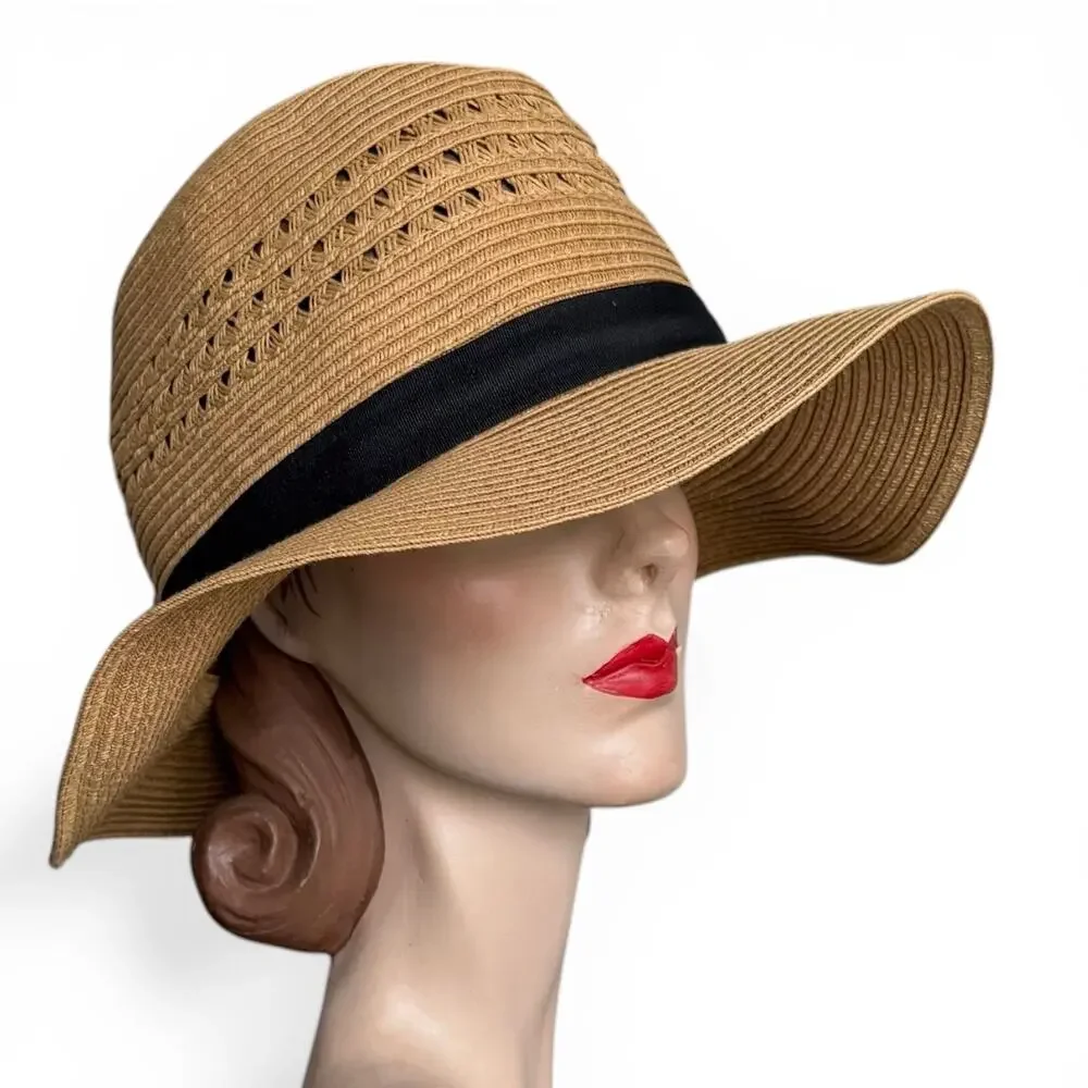 Eddie Bauer Packable Straw Hat L/XL Wide Brim Sun Hat Floppy Travel Beach NWT - Picture 3 of 10